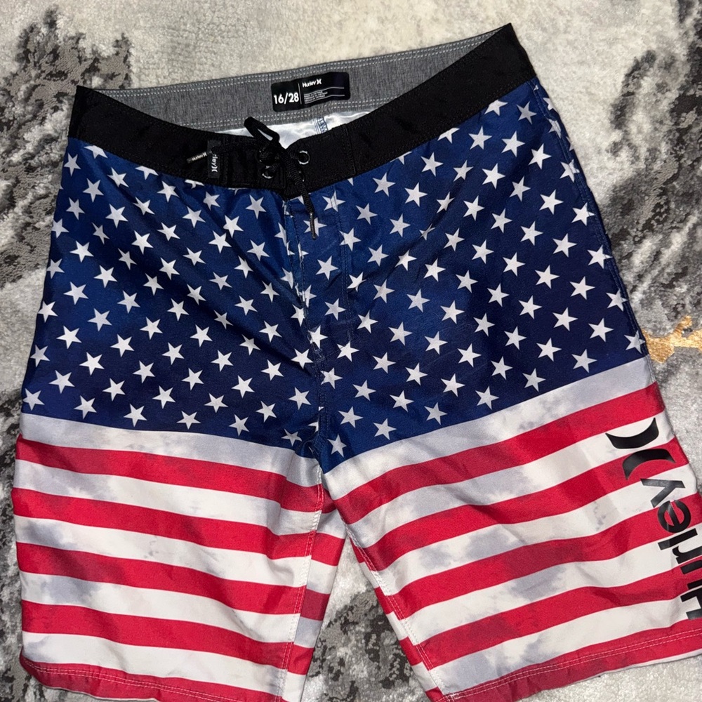 Hurley Men's American Flag Swim Shorts - Red, White, and Blue